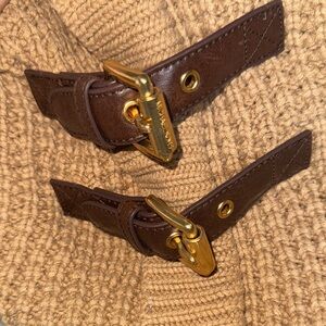 MICHAEL Michael Kors Tan Knit Scarf with Brown Leather Accents